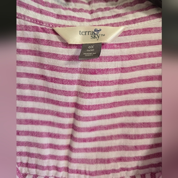 Terra & Sky Pink Striped Button Down Sleeveless Shirt - Picture 2 of 4